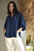 Laurie Cushion Cotton Blouse Navy